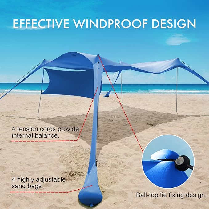 Beach Canopy Tent Shade with Sidewalls 10x10FT 6.6FT Tall UPF50+ Sun Shelter Windproof &amp Water Resistant Includes Guylines Sand Shovel Stability Poles Easy Up for Beach Outdoor Camping Backya