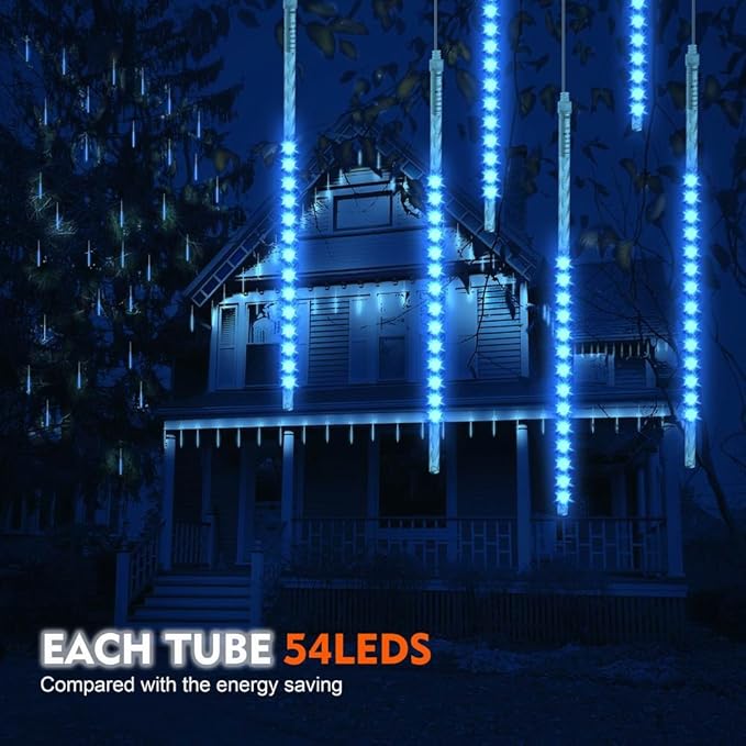 BlueFire Meteor Shower Lights 540 LED 10-Tube 19.7 Waterproof Falling Rain Christmas Lights Outdoor Icicle String Lights for Tree Yard Patio Roof Porch Holiday Party Decoration (Blue)