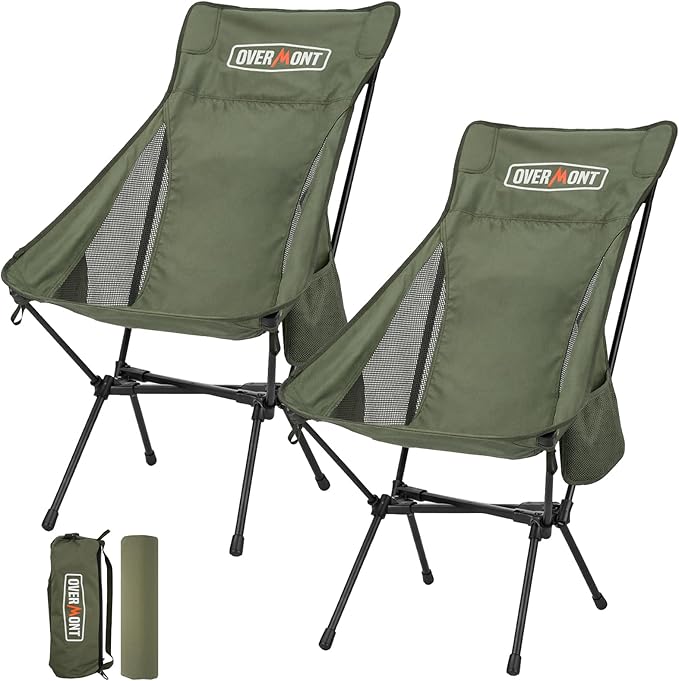 Overmont Oversized Camping Chair for Adults - 400lbs Support Heavy-Duty Padded Seat Outdoor Portable Folding Chair with Cooling Bag Cup Holder Carry Bag Comfortable for Sport Garden Beach Fishing Lawn