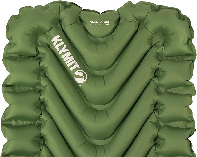 Klymit Static V Long Inflatable Sleeping Pad for Camping Lightweight Hiking and Backpacking Air Bed For Tall Campers 2.5 Inch Thick Green