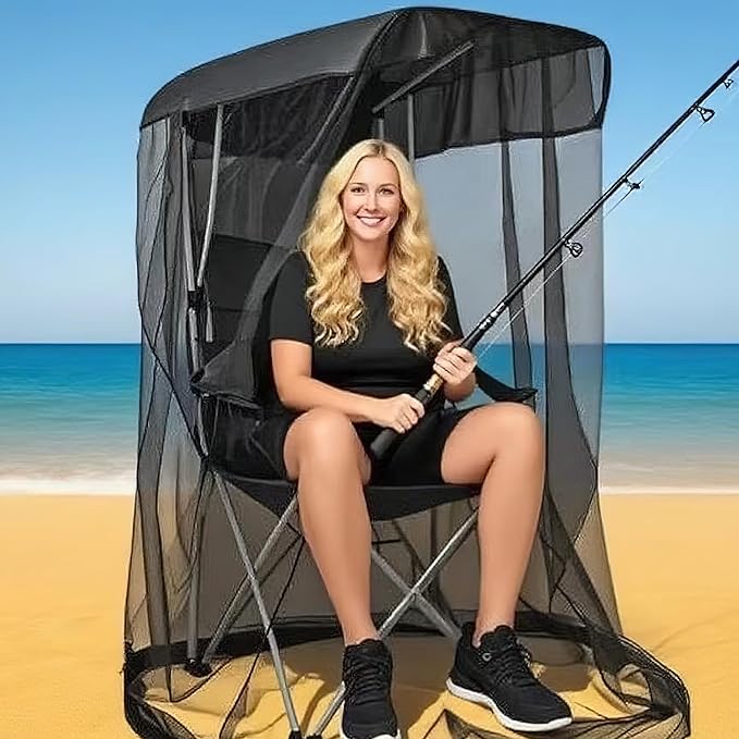 Camping Chair Mosquito Net Cover Black Mesh Insect Protection Screen 62.9x35.4x32.3 Inch with Dual Zipper Design for Outdoor Chairs with Sunshade (Black (Mosquito net))