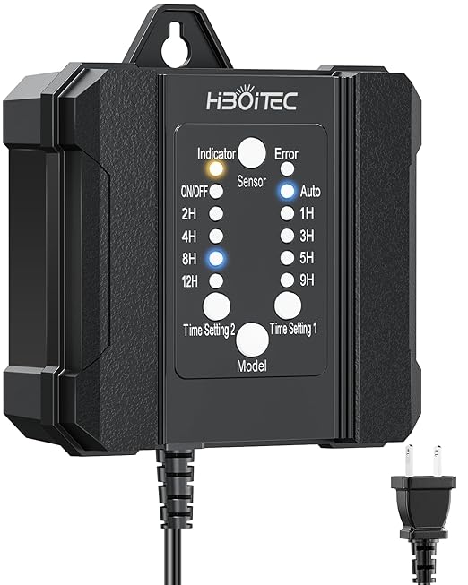 HIBOITEC 100W Low Voltage Landscape Transformer with 1-12H Timer and Photocell Sensor 120V AC to 12V DC Weatherproof Landscape Lighting Transformers for Outdoor LED Lights Spotlight Garden Light