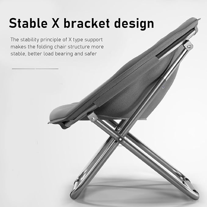 Round Folding Chair Oversize Padded Moon Chair Soft Stable Portable Foldable Camping Beach Picnic Chair Grey