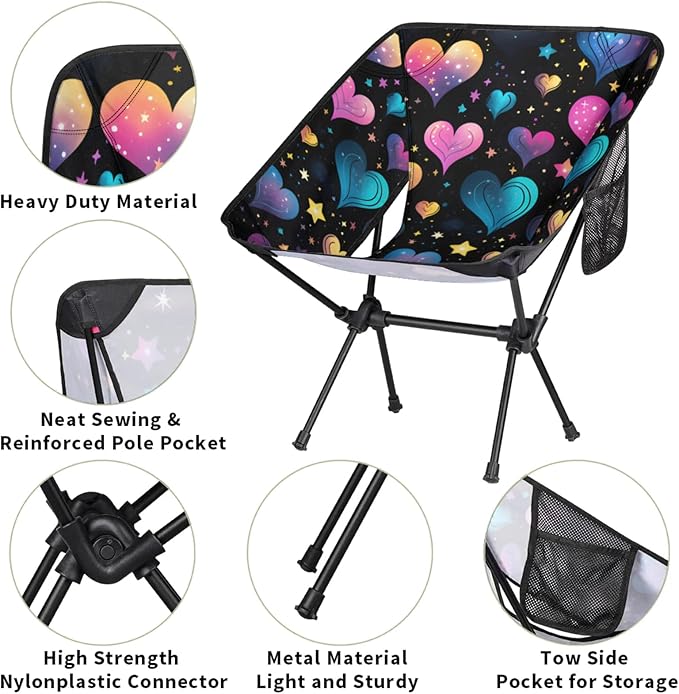 Honeybaby Folding Camping Chair Sweet Hearts Print Camping Chairs Lightweight Portable Chair Outdoor Foldable Chairs for Camping Travel Picnic Beach Hiking