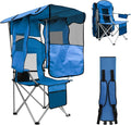 BDL Camping Chair with Canopy Shade Portable Foldable Canopy Chair with Cooler Mesh Backrest Cup Holder and Pocket for Camping Fishing Beach and SportsSky-Blue