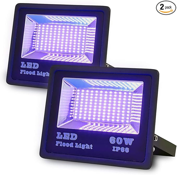 LANFU 2Pack 60w LED Black Light Blacklight for Fluorescent Neon Glow in The Dark High Power LED Flood Light IP65 with Plug for BirthdayBarParty SuppliesAquarium(Upgrade Reflector)