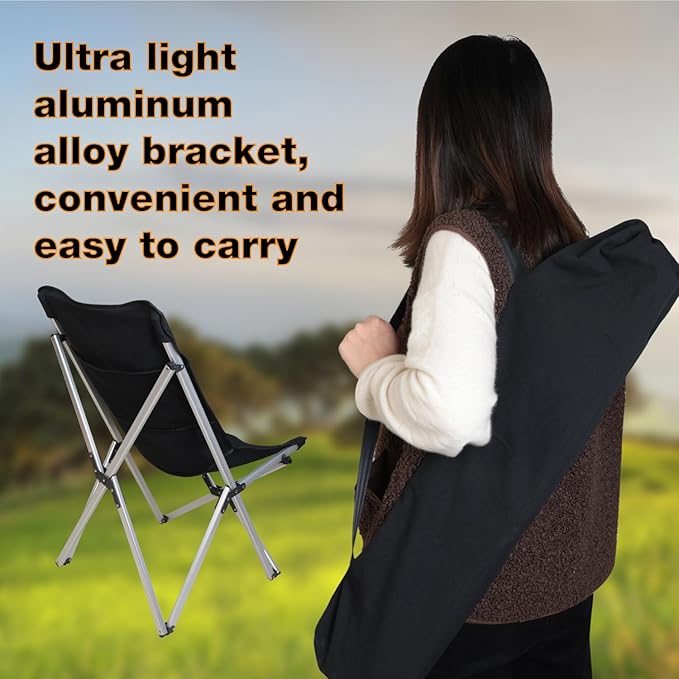 Portable Aluminum Alloy Folding Camping Chair - 275lbs Capacity Lightweight &amp Compact for Outdoor Beach and Travel (Black)