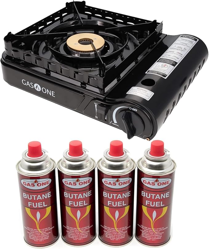 GasOne 15000 BTU Propane or Butane Stove Dual Fuel Stove Portable Camping Stove - Patented - with Carrying Case Great for Emergency Preparedness Kit
