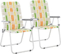 Bonnlo Foldable Patio Chair Set of 2 Heavy-Duty Steel Frame Supports 265 lbs/120 kg Ultra-Lightweight Portable for Travel Poolside Camping Beach (Green and Yellow Crisscross Weave)