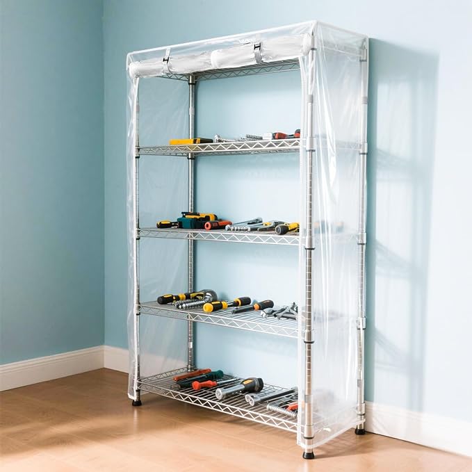 Waterproof Shelf CoverDurable Dustproof Storage Wire Rack CoversOutdoor Shelving Covers for Wire Shelves with Zipper 36''x16''x72''ClearCover Only