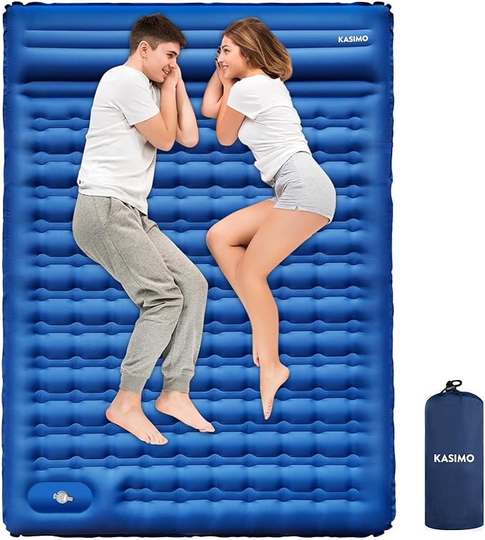 KASIMO Double Sleeping Pad for Camping5 Ultra-Thick 1.4x2M for 2 Person with Pillow Built-in Foot Pump Inflatable Sleeping Mat for Backpacking Hiking Traveling Tent Portable Camping Mat