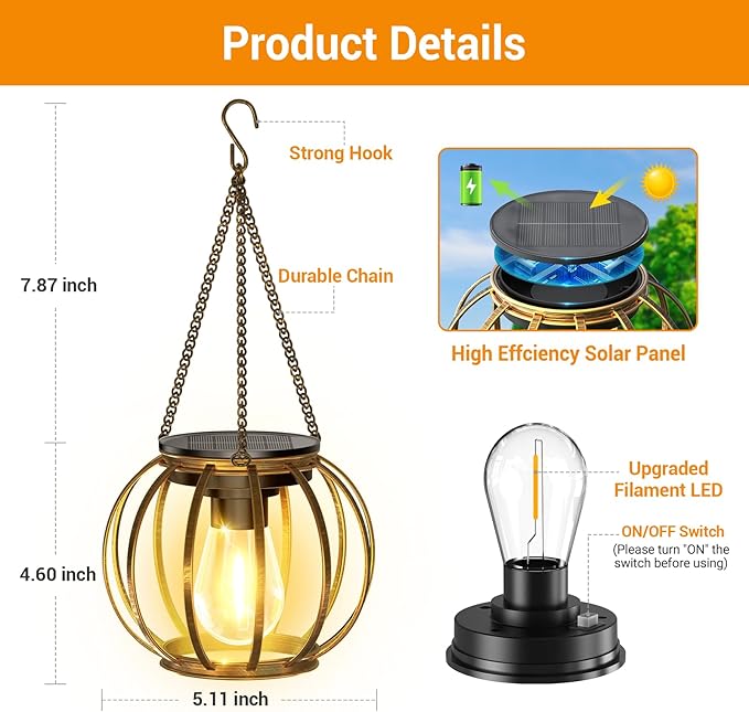 KOOPER Solar Lanterns Outdoor Waterproof 4 Pack Upgraded Bronze Metal Hanging Solar Lights Outdoor Lanterns Brighter Auto On/Off Outdoor Hanging Lantern for Yard Patio Pathway Porch Garden Decor