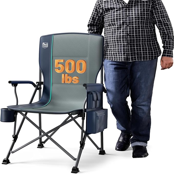 TIMBER RIDGE Oversized Folding Camping Chair High Back Heavy Duty for Adults Support up to 500lbs with Cup Holder Side Pocket Cooler Bag
