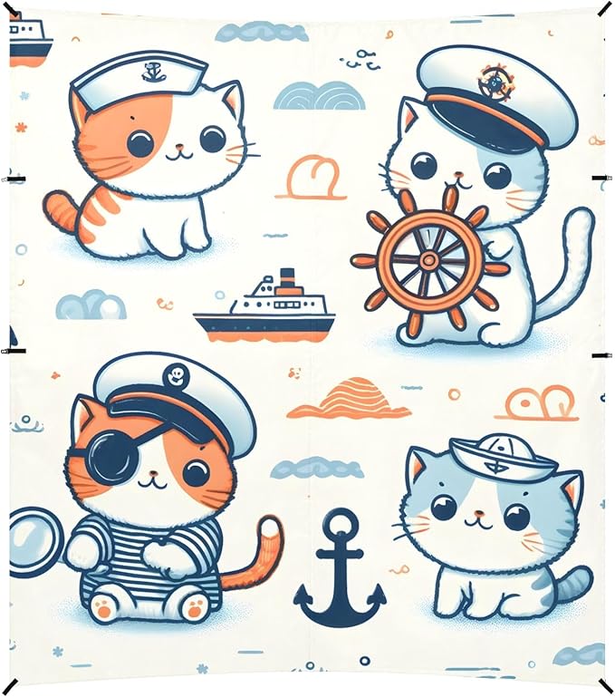 Cute Cat with Sailing Elements Camping Sun Shelter Beach Tent Portable Beach Sun Shade Outdoor Canopy for Camping Trips Fishing Picnic