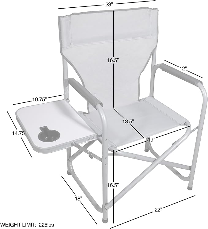 Zenithen Portable Outdoor Director's Folding Chair with Side Table Perfect for Sporting Events Outdoor Activities Camping Patio Furniture and Relaxing Light Grey