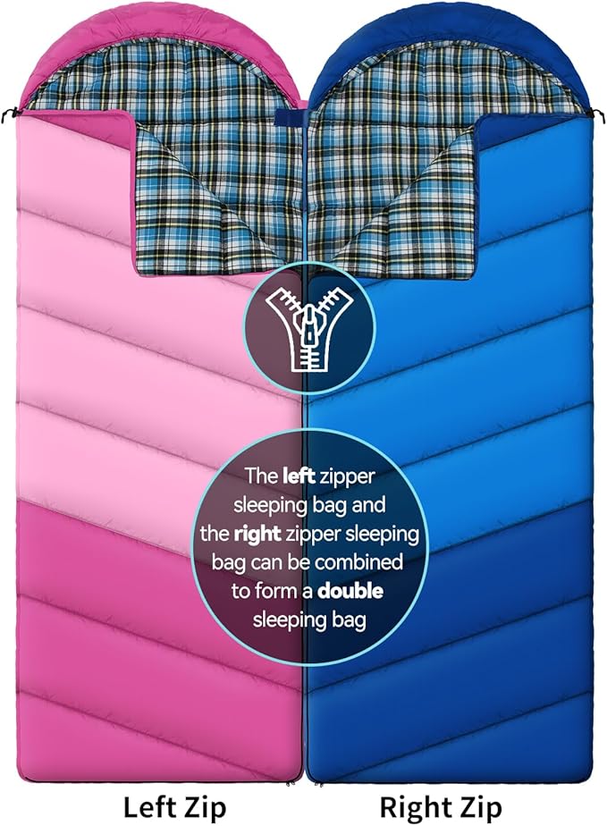 Cotton Flannel Lined Sleeping Bag for Adults Teens Kids Cold Weather &amp Warm 3 Seasons Lightweight Compact Camping Essentials Equipment Hiking Outdoor Travel