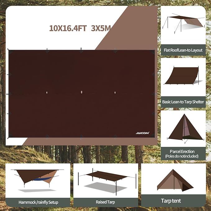 Waterproof Camping Tarp - 10X16.4ft Hammock Rain Fly Ultralight &amp Portable &amp UV Protection Backpacking Tarp Multifunctional for Outdoor Adventure Hiking Tent Hammock