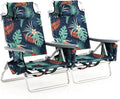 GYMAX Beach Chairs Backpack Camping Chair with Armrest Cooler Bag Cup Holder Towel Bar &amp Side Pockets Sunbath Sling Tanning Lounge Folding Layout Chair (Without Table Flower)