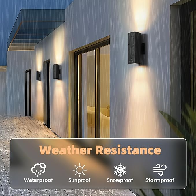 tewei LED Outdoor Wall Sconce Lights Modern Exterior Lighting Fixtures with 7W LED Bulbs Matte Black Square Up and Down Outdoor Lights for House Front Porch Garage Warm White 3000K 6 Pack
