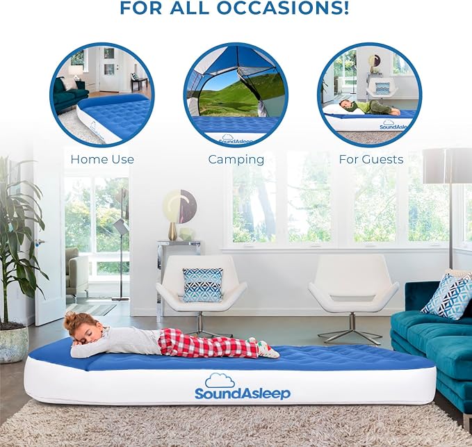 SoundAsleep Dream Series Big Kids Air Mattress with High Speed External Pump - Portable Blow up Bed for Big Kids - Inflatable Air Mattress for Home and Camping