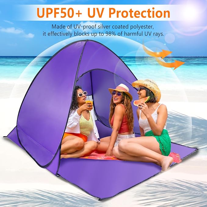 Pop Up Beach Tent Anti UV Automatic Sun Shelter Umbrella Portable Sun Shade Shelter for 2-3 People Outdoor Instant Pop Up Beach Shade Tent with Carrying Bag
