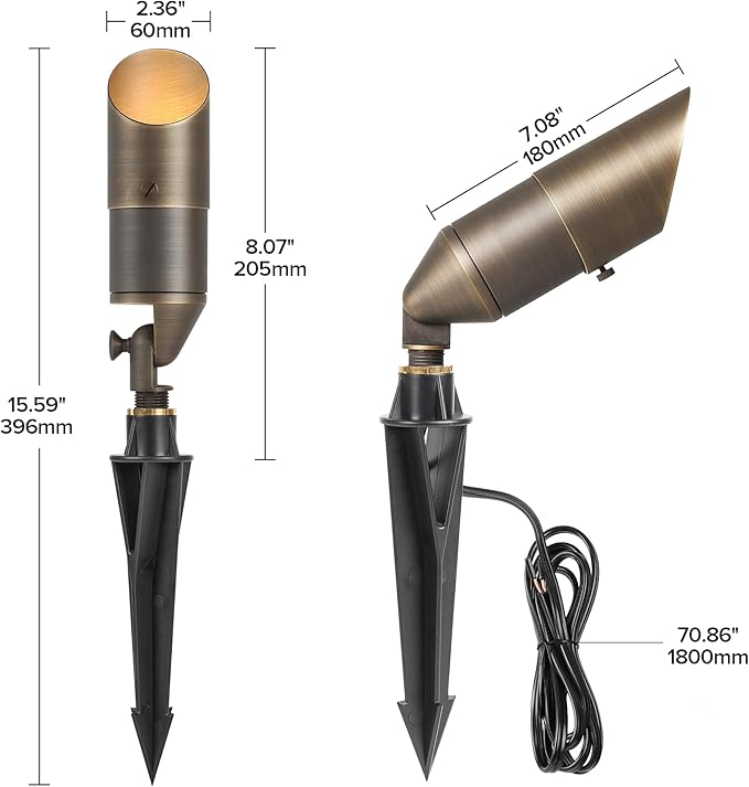 LUTEC Solid Brass Low Voltage Landscape Lighting 12V Heavy Duty Waterproof Landscape Spotlights Adjustable Bronze Uplights Outdoor Fixtures for Garden Yard Pathway Tree Without Bulb 4 Pack