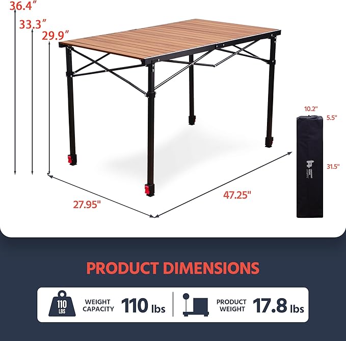 OUTSIDER Folding Camping Table Adjustable Height Foldable Roll-up Aluminum Camp Table Portable Table with Carry Bag - for Outdoor Cooking Beach Picnic BBQ Travel Style2