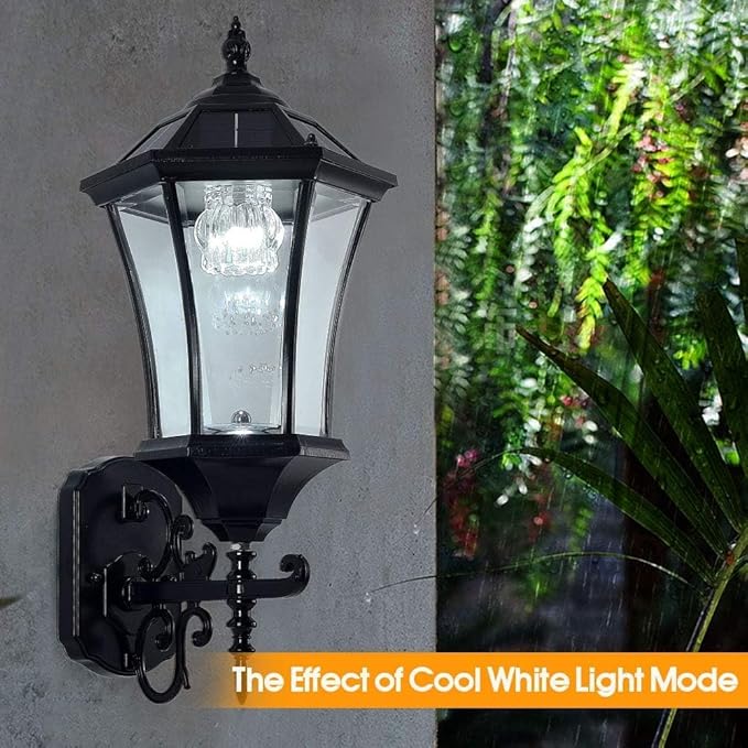 Solar Wall Lantern Outdoor Wireless Dusk to Dawn Solar Wall Mount Light 21 Large LED Wall Sconce Fixture with Clear Glass and Aluminum Housing Weatherproof 2 Pack
