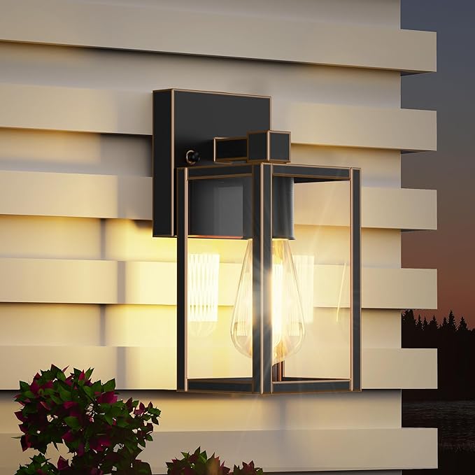 WIHTU Outdoor Lights for House LED Exterior Front Porch Light Fixtures for Outside Waterproof Wall Light Outdoor Sconce Lights for Patio Garage Doorway Entryway (Black with Gold Rim)