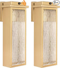 16 Dusk to Dawn LED Outdoor Light 2 Packs Gold Outside Porch Lights Wall Mount Large Exterior Lighting Fixtures with Rippled Glass Waterproof Modern Wall Lantern for House Patio