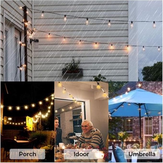 Outdoor String Lights 50FT Patio Lights Outdoor Waterproof with 27 Shatterproof G40 Globe Bulb(2 Spare) Connectable Dimmable LED String Lights for Outside Backyard Porch Balcony Party 2700K