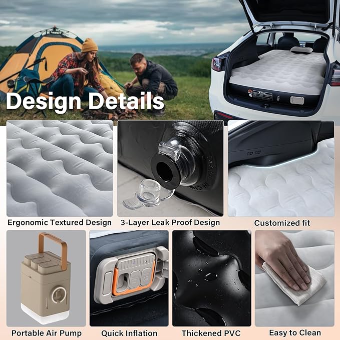 Coverado Tesla Model Y Air Mattress One Click Self Inflating Tesla Y Sleeping Pad Wireless Pump &amp Light Function 4.5 Thick Comfort Flocking Model Y Air Bed Tesla Model Y Mattress Fit 2020-202