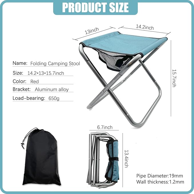 16 Inch Tall Portable Folding Camping Stool - Aluminum Alloy Lightweight Seat With Carry Bag for Fishing Outdoor Camping Hiking and BBQ - Red