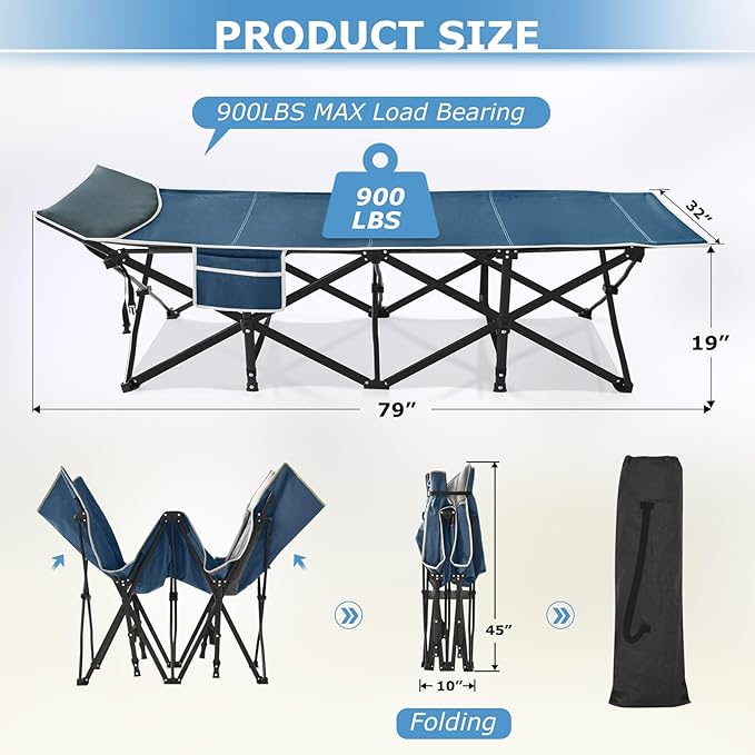 Suteck Folding Camping Cot 32In XXL Portable Outdoor Cot Heavy Duty Sleeping Bed for Adults 1200D Double Layer Oxford Camp Cots W/Pilllow Mattress Carry Bag for Home Office Nap Beach Travel 500LBS