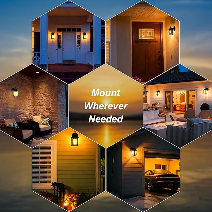 Outdoor Light Fixture Matte Black Front Porch Lamps with Glass Shades 8.7IN Exterior Waterproof Wall Mount Lantern with E26 Sockets Outside Lights for House Garage Doorway Patio 2Pack