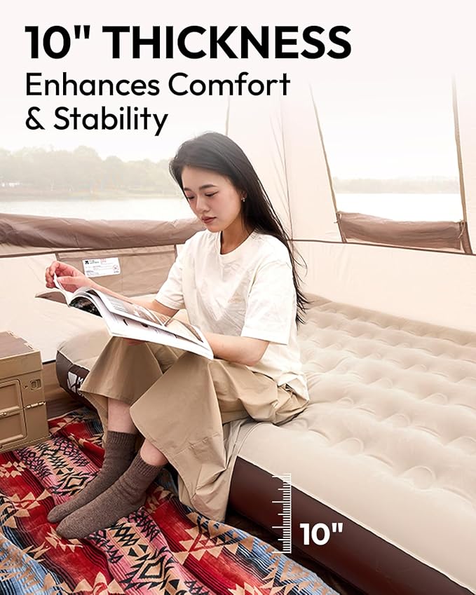 MOBI GARDEN Twin Air Mattress with Built-in Pump Quick Self-Inflating Inflatable Mattress for Home Camping Guests &amp Travel Puncture-Resistant &amp Portable Blow Up Camping Air Mattress