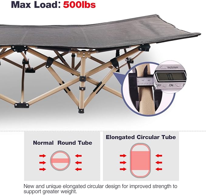 REDCAMP Oversized Camping cots for Adults 500lbs Extra Wide Sleeping Cots Tall Sleeping Cots Heavy Duty XL Cots Portable for Outdoor Indoor Office Grey