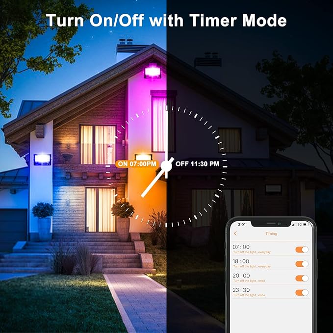 Smart Flood Lights Outdoor RGB via Bluetooth App Control Color Changing Landscape Lights 80W IP66 Waterproof DIY Scenes/Music Sync/Timing/Daylight 4Pack