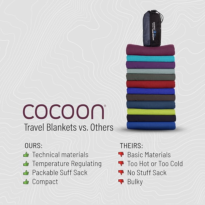 cocoon - Coolmax Travel Blanket | Compact Throw Blanket for Camping and Hiking | Fits in Backpack | Attaches to Luggage | Travel Essential | Fast Drying (Regular 70 x 55)