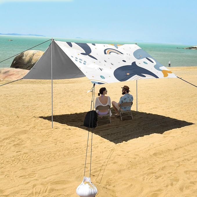 Whales and Rainbow Camping Sun Shelter Beach Tent Portable Beach Sun Shade Outdoor Canopy for Camping Trips Fishing Picnic
