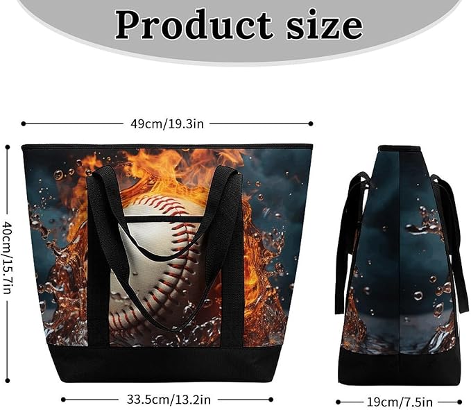 Insulated Shopping BagLarge Reusable Cooler Bags Fire Water Baseball Ball Printed Foldable Shopping BagTravel Waterproof Shoulder Bag