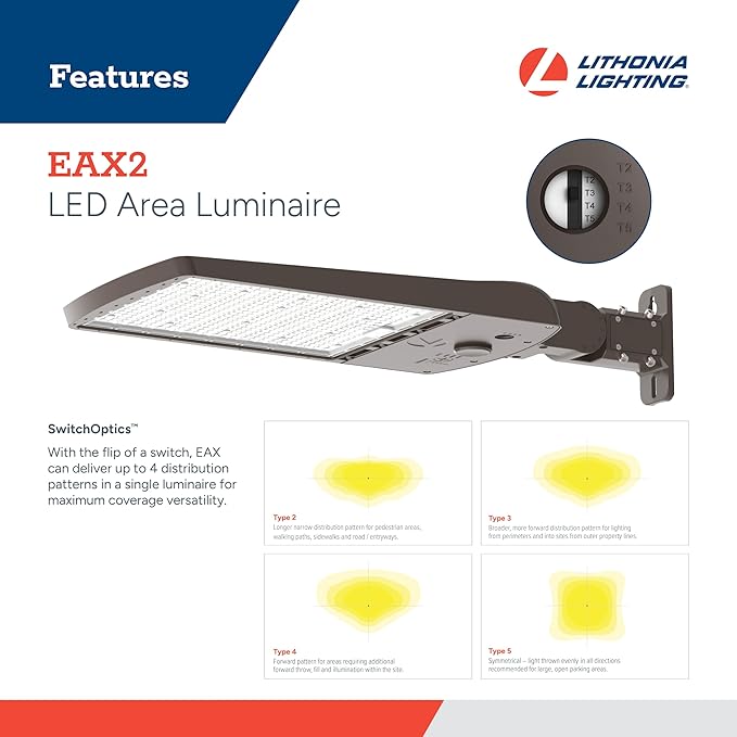 Lithonia Lighting LED Outdoor Area Light Fixture LED Parking Lot Light with Adjustable Brightness 3-in-1 Selectable White Color 4-in-1 Switchable Distribution UVOLT Wall or Pole Mount Bronze