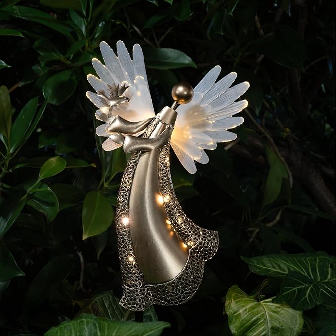 Solar Angel Garden Lights Outdoor LED Metal Decor with Peace Dove Waterproof Pathway Lawn Lighting Unique Gift for Women Mom Friends(Peace Dove)