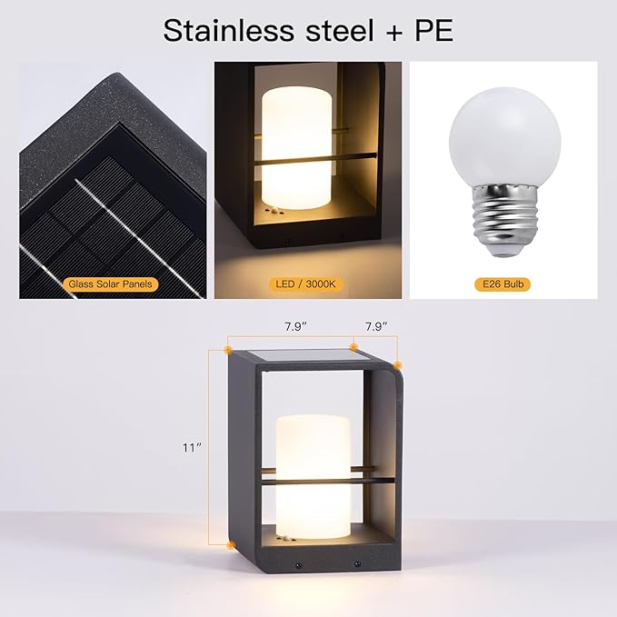 11 Tall Solar Lanterns 3000K LED Outdoor Table Lamp Waterproof Modern Solar Floor Lamp Landscape Outdoor Lights Solar Powered Lantern Dusk to Dawn Patio Light for Yard Deck Path Garden Pool