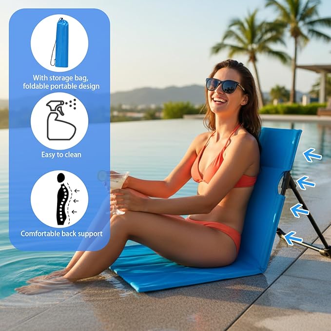 Jetec Foldable Floor Backrest Chair Portable Camping Chair with Storage Bag Light Weight Lazy Seat for Indoor Outdoor Bed Ground Park Lawn Concerts Hiking Beach(Blue)