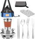 Camping Mess Kit - 1 to 2 persons Camping Dishes includes Cups Bowls Knives Forks Spoons Camping Dinnerware Set Camping Cooking Utensils Accessories Plates Dinnerware Set