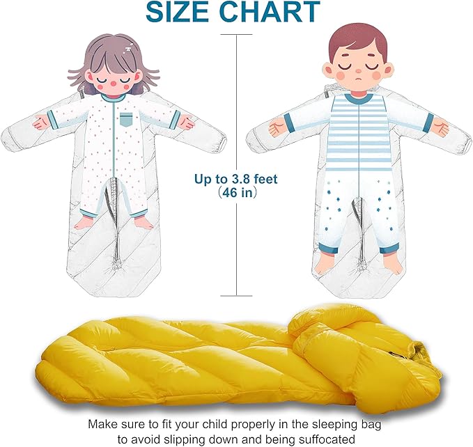 T40 Toddler Sleeping Bags Boys Girls |Ages 2-4| Puffy Kids Sleeping Bag Camping Sleepovers |up to 46 in| Lightweight Compact Comfort for Indoor Outdoor | Machine Washable (Yellow)