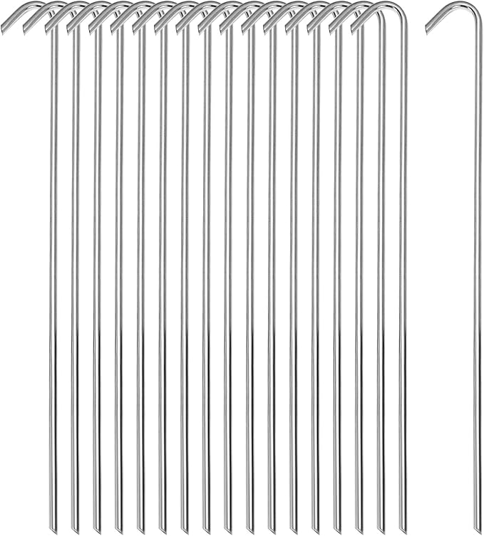 QWORK Metal Tent Stakes 120 Pack 9-Inch Heavy Duty Camping Tarp Stakes Galvanized Steel Garden Edging Fence Hooks Canopy Anchors