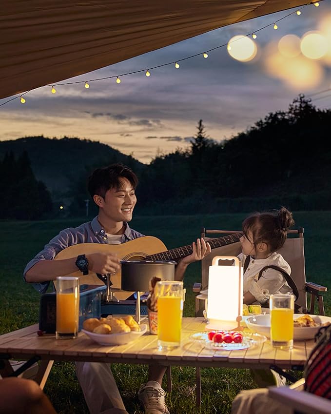 Solar Camping Lantern Rechargeable Battery Powered Camping Light 6000mAh Up to 80HRS Lasting Dimmable Night Lamp Survival gear for Emergency Power Outages Outdoor Indoor