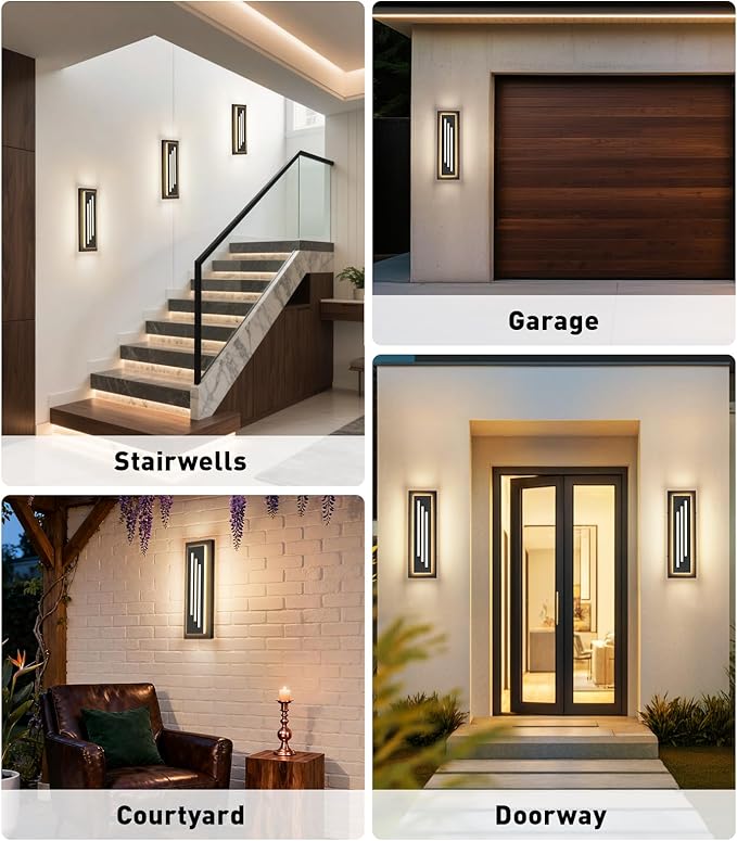 tewei 15.7'' Outdoor Wall Lights Modern Black LED Outdoor Wall Sconce Large Long Exterior Lighting Fixtures 3000K Waterproof Front Porch Lights Outside Lights for House Garage Indoor 2 Pack